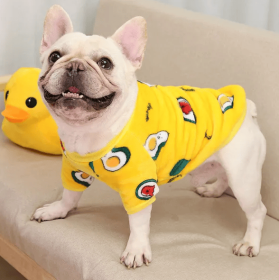 Autumn/Winter warm dog coat Small; medium dog; Flannel warm dog clothing pet supplies; dog clothing (Colour: Bright yellow avocados, Size: 2XL)