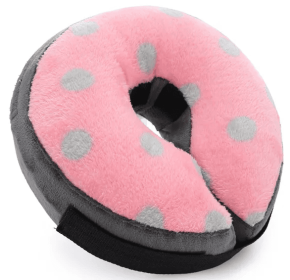 Soft Dog Cone Collar for After Surgery - Inflatable Dog Neck Donut Collar - Elizabethan Collar for Dogs Recovery (Colour: CQLQ07-Pink Grey dot, Size: M)