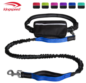 Hands Free Dog Leash with Zipper Pouch; Dual Padded Handles and Durable Bungee for Walking; Jogging and Running Your Dog (Specification (L * W): 2.5*122CM, Colour: Blue suit)