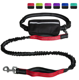 Hands Free Dog Leash with Zipper Pouch; Dual Padded Handles and Durable Bungee for Walking; Jogging and Running Your Dog (Specification (L * W): 2.5*122CM, Colour: Red suit)
