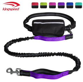 Hands Free Dog Leash with Zipper Pouch; Dual Padded Handles and Durable Bungee for Walking; Jogging and Running Your Dog (Specification (L * W): 2.5*122CM, Colour: Purple suit)