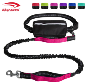 Hands Free Dog Leash with Zipper Pouch; Dual Padded Handles and Durable Bungee for Walking; Jogging and Running Your Dog (Specification (L * W): 2.5*122CM, Colour: Rose Red suit)