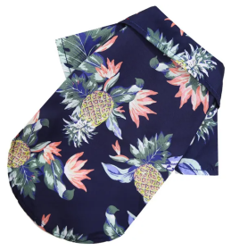 Hawaii Beach clothing for Pet Dog Cat T-Shirts Cute for Small to Medium Dog Cats Cool Summer Vest Camp Shirt Clothes; dog clothes (Colour: Pineapple shirt navy, Size: 2XL (about 12-16 kg pet))