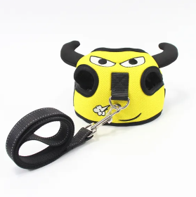 Dog harness set; with frog leash pet mesh breathable small dog chest back retractable dog leash pet harness (Specification (L * W): M, Colour: Calf+traction rope)