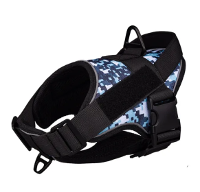 Dog Harness; large dog training tactical chest strap; K9 pet chest strap; vest type reflective dog rope; explosion-proof impulse traction (Specification (L * W): S, Colour: Blue camouflage)