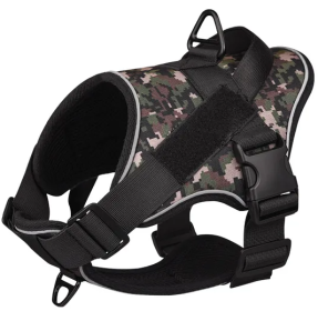 Dog Harness; large dog training tactical chest strap; K9 pet chest strap; vest type reflective dog rope; explosion-proof impulse traction (Specification (L * W): S, Colour: Green camouflage)