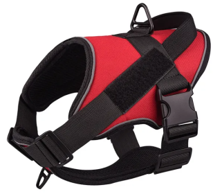 Dog Harness; large dog training tactical chest strap; K9 pet chest strap; vest type reflective dog rope; explosion-proof impulse traction (Specification (L * W): L, Colour: Red)