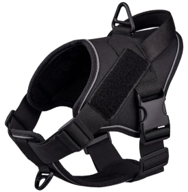 Dog Harness; large dog training tactical chest strap; K9 pet chest strap; vest type reflective dog rope; explosion-proof impulse traction (Specification (L * W): M, Colour: Black)