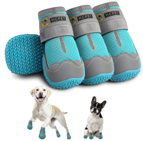 Pet Non-Skid Booties, Waterproof Socks Breathable Non-Slip with 3m Reflective Adjustable Strap Small to Large Size (4PCS/Set) Paw Protector (Color: Blue, Size: S)