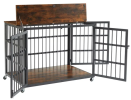 Furniture style dog crate wrought iron frame door with side openings, Grey, 43.3''W x 29.9''D x 33.5''H.
