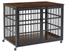 Furniture style dog crate wrought iron frame door with side openings, Grey, 43.3''W x 29.9''D x 33.5''H.