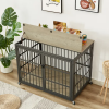 Furniture style dog crate wrought iron frame door with side openings, Grey, 43.3''W x 29.9''D x 33.5''H.