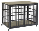 Furniture style dog crate wrought iron frame door with side openings, Grey, 43.3''W x 29.9''D x 33.5''H.