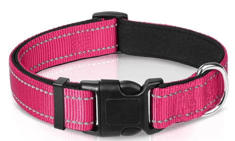 Reflective Dog Collar; Soft Neoprene Padded Breathable Nylon Pet Collar Adjustable for Medium Dogs (Color: Hotpink, Size: Large (Pack of 1))