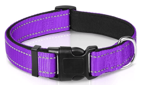 Reflective Dog Collar; Soft Neoprene Padded Breathable Nylon Pet Collar Adjustable for Medium Dogs (Color: Purple, Size: Large (Pack of 1))