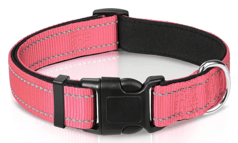 Reflective Dog Collar; Soft Neoprene Padded Breathable Nylon Pet Collar Adjustable for Medium Dogs (Color: Pink, Size: Large (Pack of 1))
