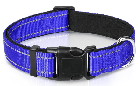 Reflective Dog Collar; Soft Neoprene Padded Breathable Nylon Pet Collar Adjustable for Medium Dogs (Color: Navy Blue, Size: Small (Pack of 1))