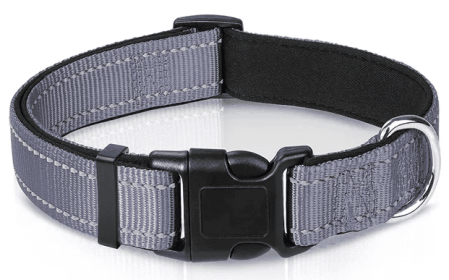 Reflective Dog Collar; Soft Neoprene Padded Breathable Nylon Pet Collar Adjustable for Medium Dogs (Color: Gray, Size: Large (Pack of 1))