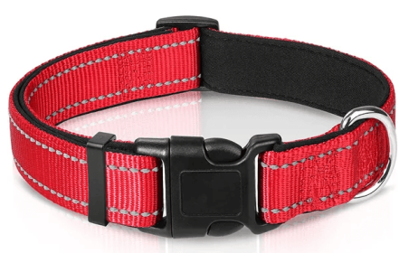 Reflective Dog Collar; Soft Neoprene Padded Breathable Nylon Pet Collar Adjustable for Medium Dogs (Color: Red, Size: Medium (Pack of 1))