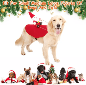 Pet Christmas Costumes Red Winter Coat for Dog Riding Santa Claus with Bell (Size: L)