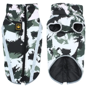 Winter windproof dog warm clothing; dog jacket; dog reflective clothes (Colour: Black and white graffiti, Size: XL)