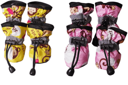 4 Pcs Cute Dog Shoes Foot Covers Rain Shoes Puppy Cat Waterproof Pet Shoes, 4# (Color: Yellow)