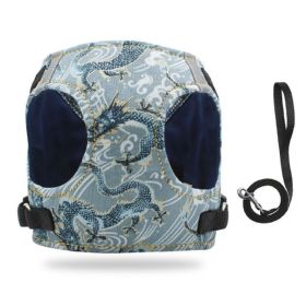 Dog Reflectorized Harness Set Dragon Pattern Safety Vest Adjustable Harness (Color: Light Blue, Size: S)