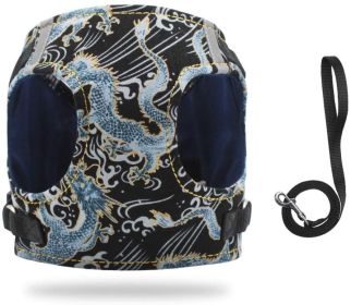 Dog Reflectorized Harness Set Dragon Pattern Safety Vest Adjustable Harness (Color: Blue, Size: M)