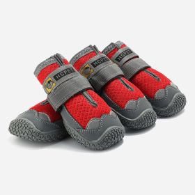 Pet Non-Skid Booties, Waterproof Socks Breathable Non-Slip with 3m Reflective Adjustable Strap Small to Large Size (4PCS/Set) Paw Protector (Color: Red, Size: S)