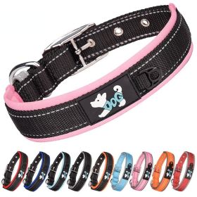 Pet dog collar; diving cloth reflective nylon collar; medium and large dog collar (Specification (L * W): S 2.0*(28-38)CM, Colour: Color ribbon)