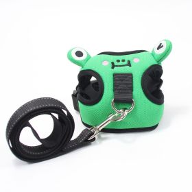 Dog harness set; with frog leash pet mesh breathable small dog chest back retractable dog leash pet harness (Specification (L * W): M, Colour: Green frog+traction rope)