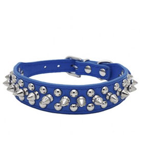 Spiked Studded Leather Dog Collar Rivets Pet Small Large Cat Pit Bull Adjustable (Color: Navy Blue, Size: XXS)