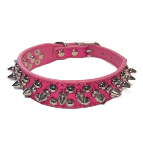 Spiked Studded Leather Dog Collar Rivets Pet Small Large Cat Pit Bull Adjustable (Color: Rose Sparkle, Size: XXS)