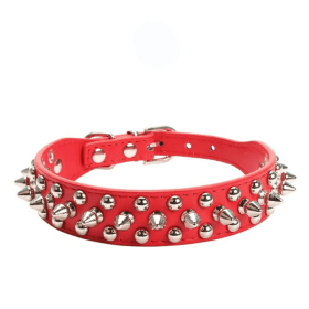 Spiked Studded Leather Dog Collar Rivets Pet Small Large Cat Pit Bull Adjustable (Color: Red, Size: XXS)