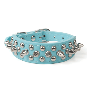 Spiked Studded Leather Dog Collar Rivets Pet Small Large Cat Pit Bull Adjustable (Color: Blue, Size: M)