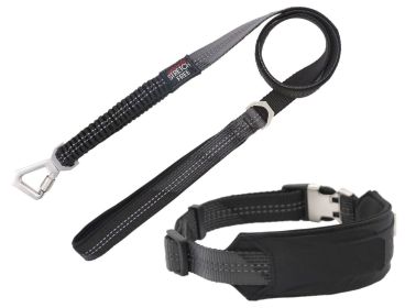 Pet Life 'Geo-prene' 2-in-1 Shock Absorbing Neoprene Padded Reflective Dog Leash and Collar (Color: Black, Size: Large)