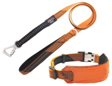 Pet Life 'Geo-prene' 2-in-1 Shock Absorbing Neoprene Padded Reflective Dog Leash and Collar (Color: Orange, Size: Large)
