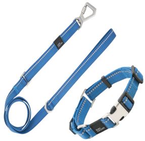 Pet Life 'Advent' Outdoor Series 3M Reflective 2-in-1 Durable Martingale Training Dog Leash and Collar (Color: Blue, Size: Large)