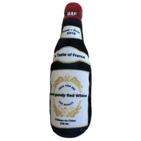Wine Bottle Squeaky Dog Plush Toy (Bark'gundy Red Whine) (Size: Small)