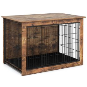 Dog Crate Furniture with Cushion and Double Doors for Small/Medium Dogs (Size: 37 inches)