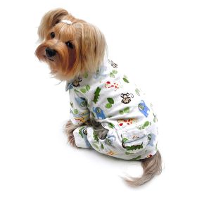 Zoo Animals Flannel Pajamas with 2 Pockets (Color: White, Size: M)