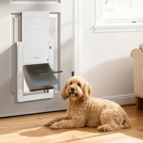 Pet Door, with Three Magnetic Flaps and Metal Frame, Strong and Weatherproof Dog Door for Interior and Exterior Doors, Easy to Install (Size: Medium)